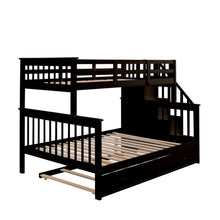 Load image into Gallery viewer, AECOJOY Twin-Over-Full Bunk Bed with Twin size Trundle, Storage and Guard Rail for Bedroom, Espresso