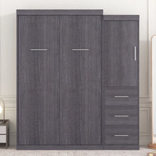 Load image into Gallery viewer, Euroco Wood Full Size Murphy Wall Bed with Wardrobe and Drawers for Living Room, Moveable Wardrobe and Drawers, Space - Saving &amp; Easy Open and Close for Kids Teens Adults, Gray