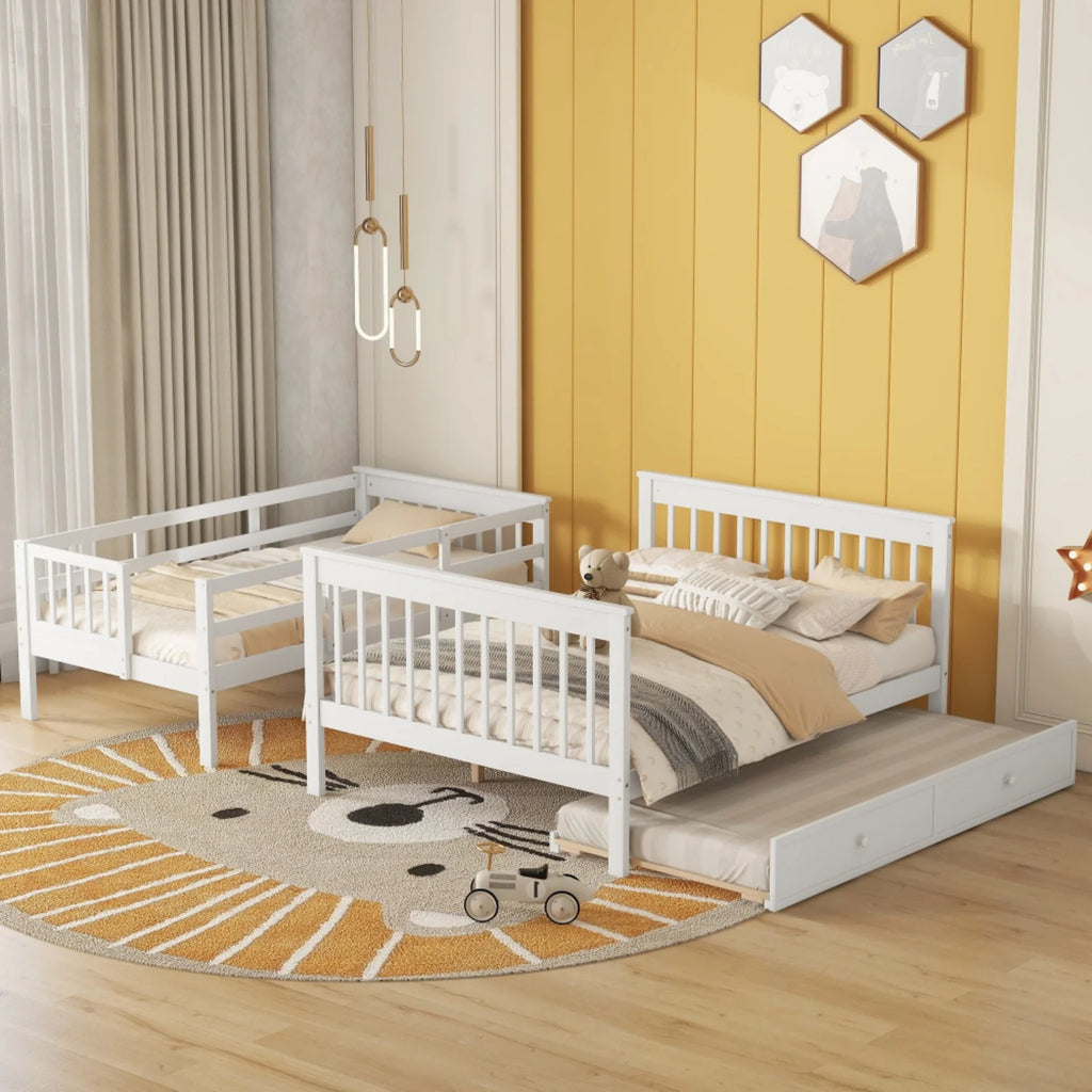 AECOJOY Twin-Over-Full Bunk Bed with Twin size Trundle, Storage and Guard Rail for Bedroom, Espresso